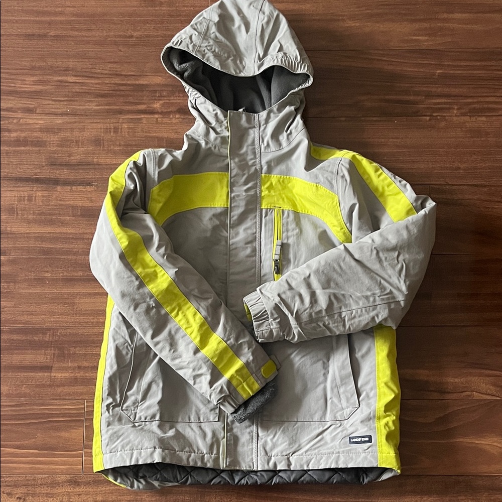 Lands’ End Kids Gray and Yellow Hooded snow Jacket (10-12)